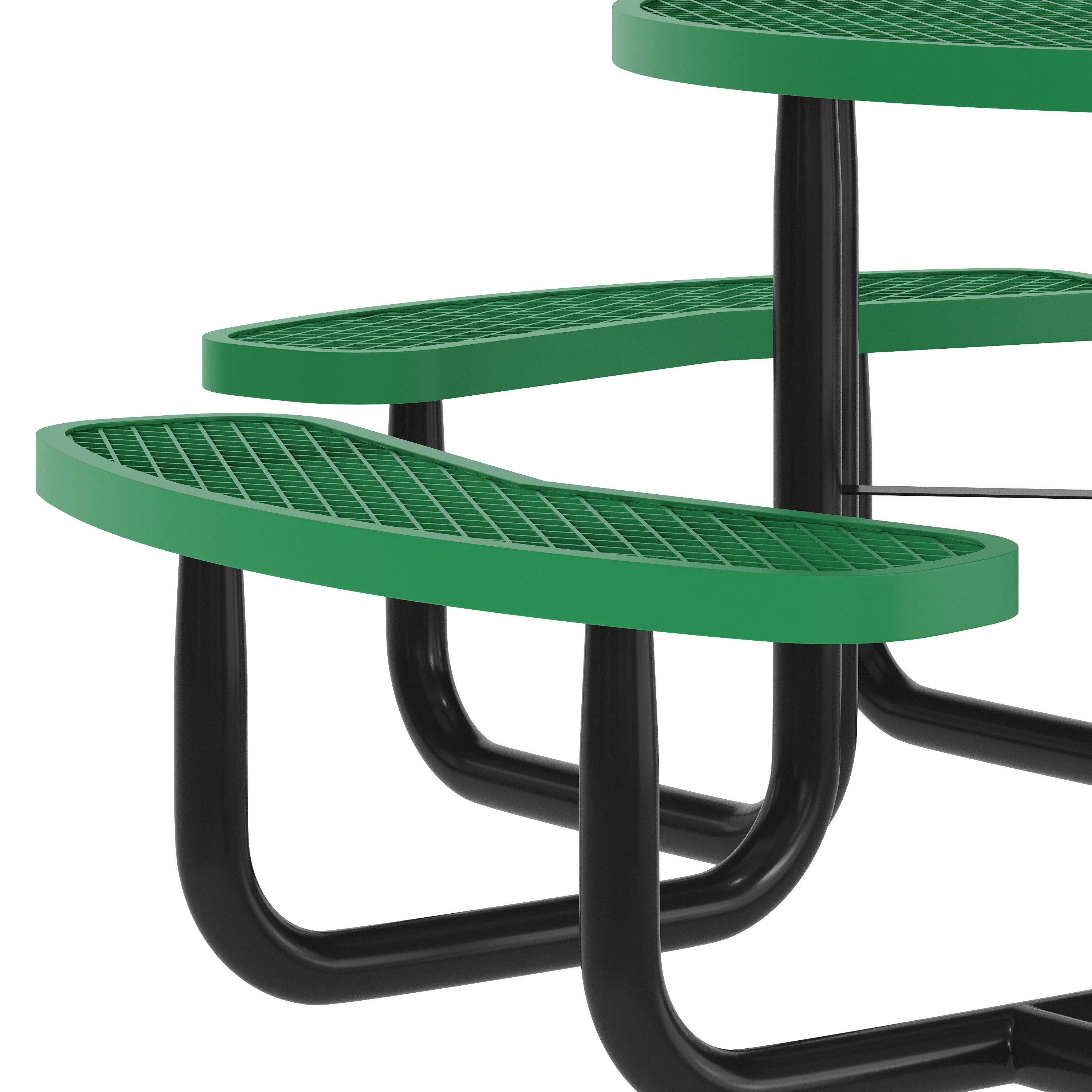 Creekside 46" Round Wheelchair Accessible Commercial Outdoor Picnic Table with Heavy Gauge Expanded Metal Mesh Seats and Top with Umbrella Hole, Green