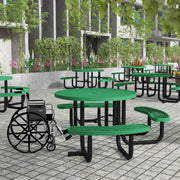 Creekside 46" Round Wheelchair Accessible Commercial Outdoor Picnic Table with Heavy Gauge Expanded Metal Mesh Seats and Top with Umbrella Hole, Green