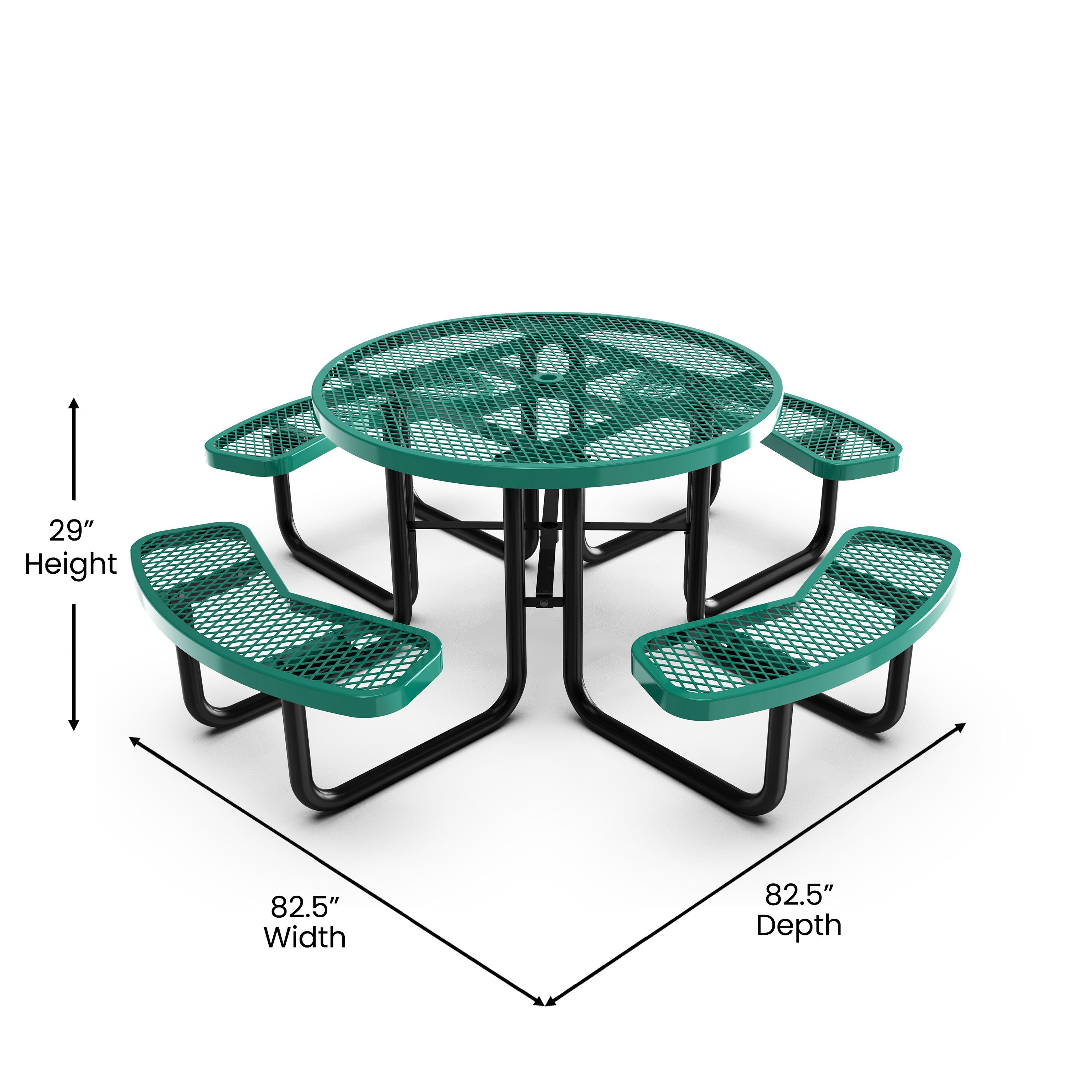 Creekside 46" Round Outdoor Picnic Table with Commercial Grade Heavy Gauge Green Expanded Metal Mesh Top and Seats and Black Steel Frame with Anchors