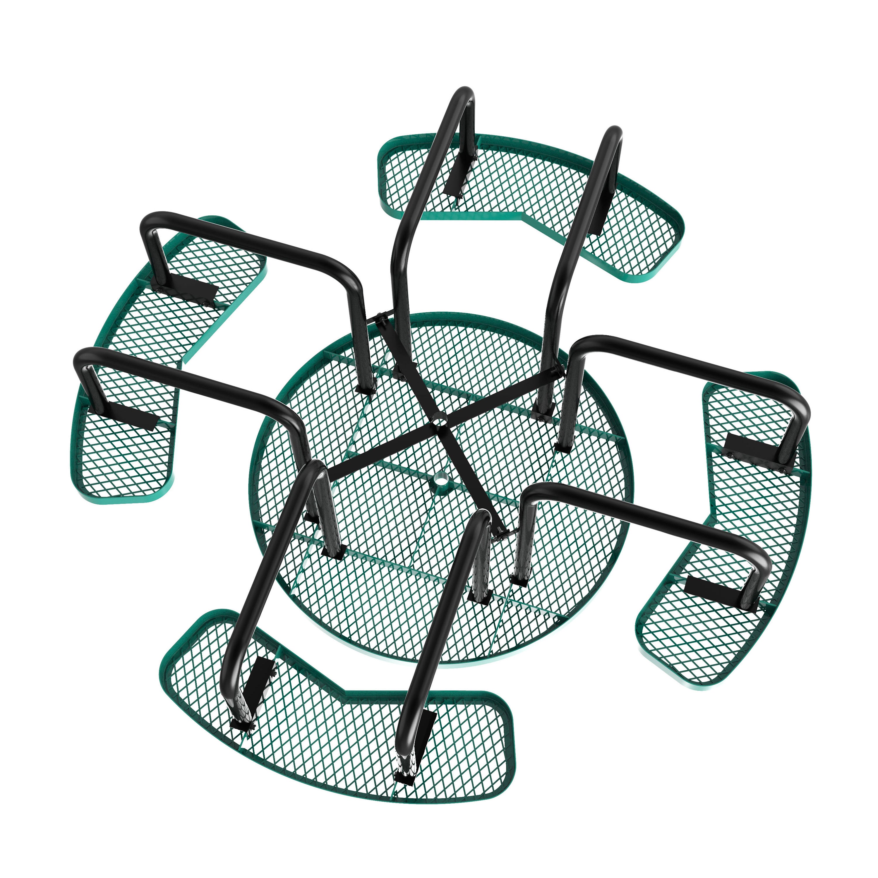 Creekside 46" Round Outdoor Picnic Table with Commercial Grade Heavy Gauge Green Expanded Metal Mesh Top and Seats and Black Steel Frame with Anchors