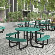 Creekside 46" Round Outdoor Picnic Table with Commercial Grade Heavy Gauge Green Expanded Metal Mesh Top and Seats and Black Steel Frame with Anchors