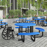 Creekside 46" Round Wheelchair Accessible Outdoor Picnic Table with Expanded Metal Mesh Seats and Top with Umbrella Hole and Ground Anchors, Blue