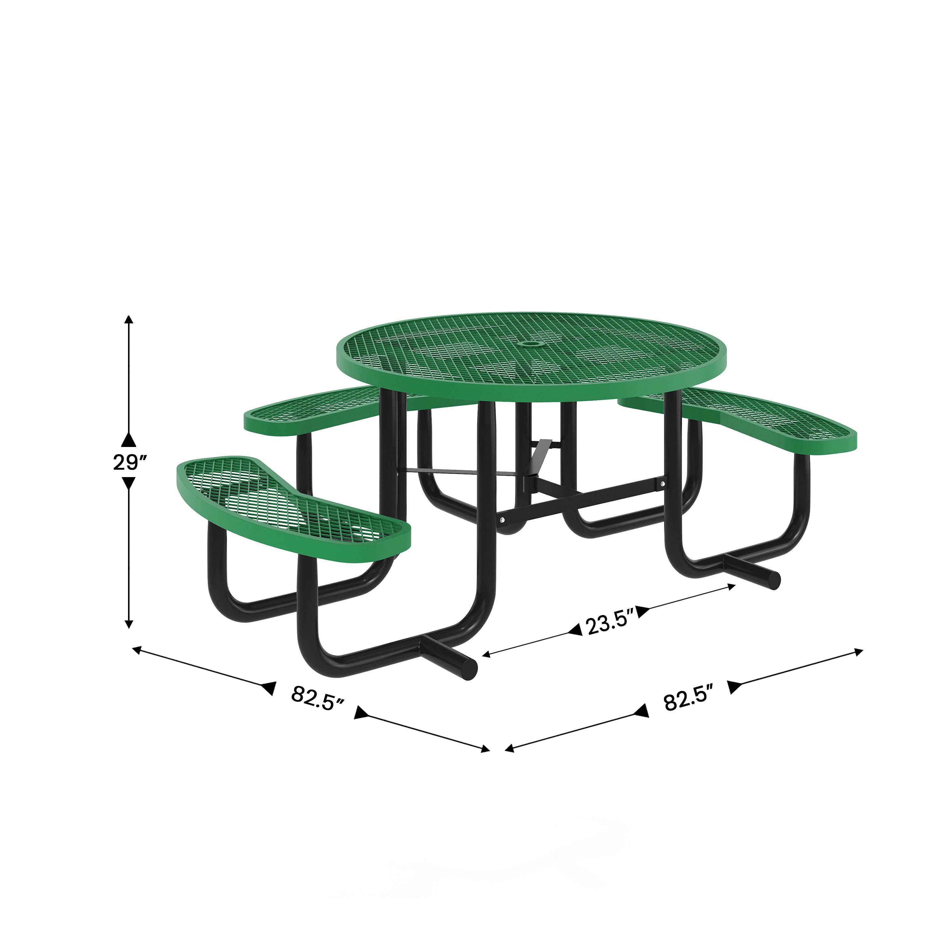 Creekside 46" Round Wheelchair Accessible Outdoor Picnic Table with Expanded Metal Mesh Seats and Top with Umbrella Hole and Ground Anchors, Green