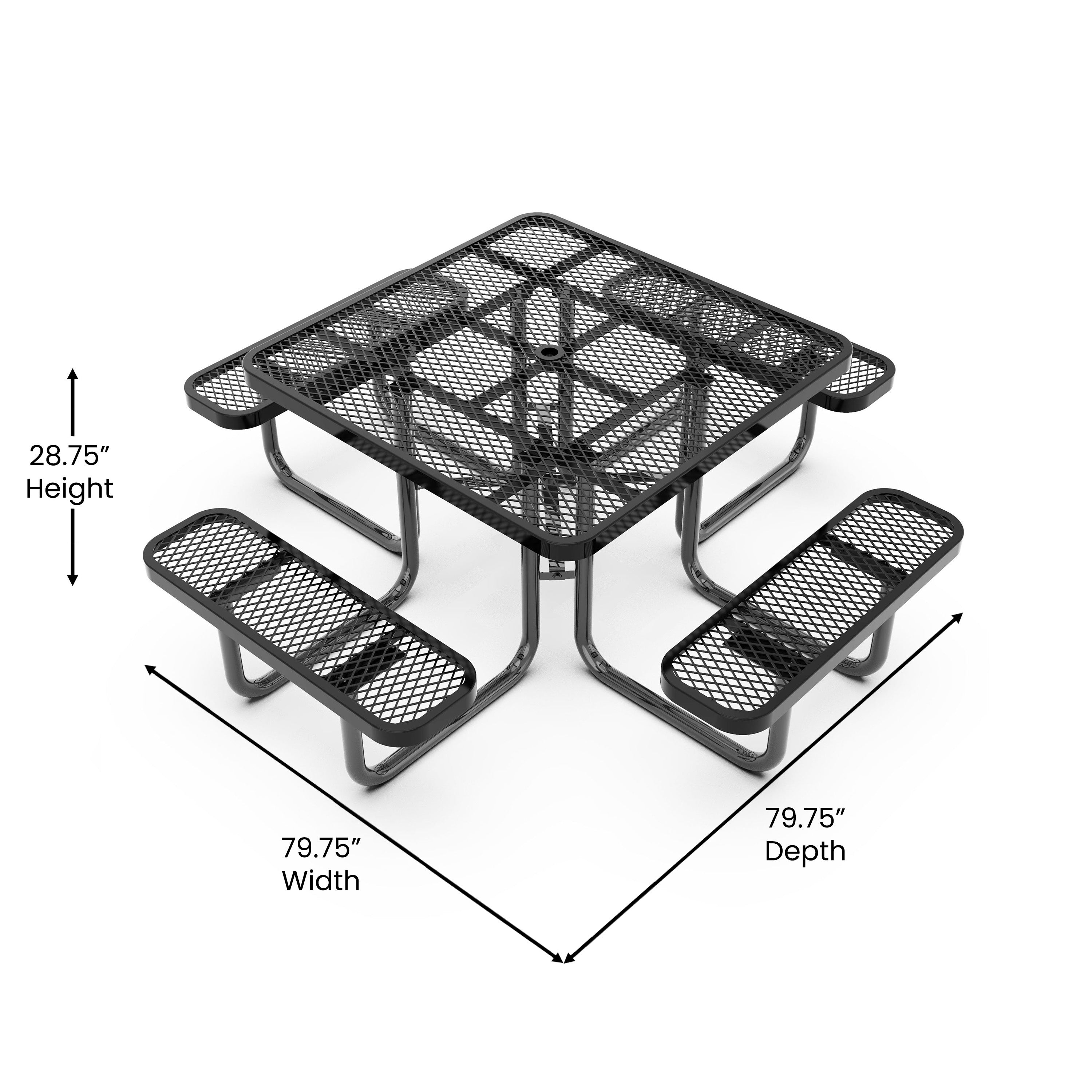 Creekside 46" Square Outdoor Picnic Table with Commercial Grade Heavy Gauge Expanded Metal Mesh Top and Seats and Steel Frame in Black