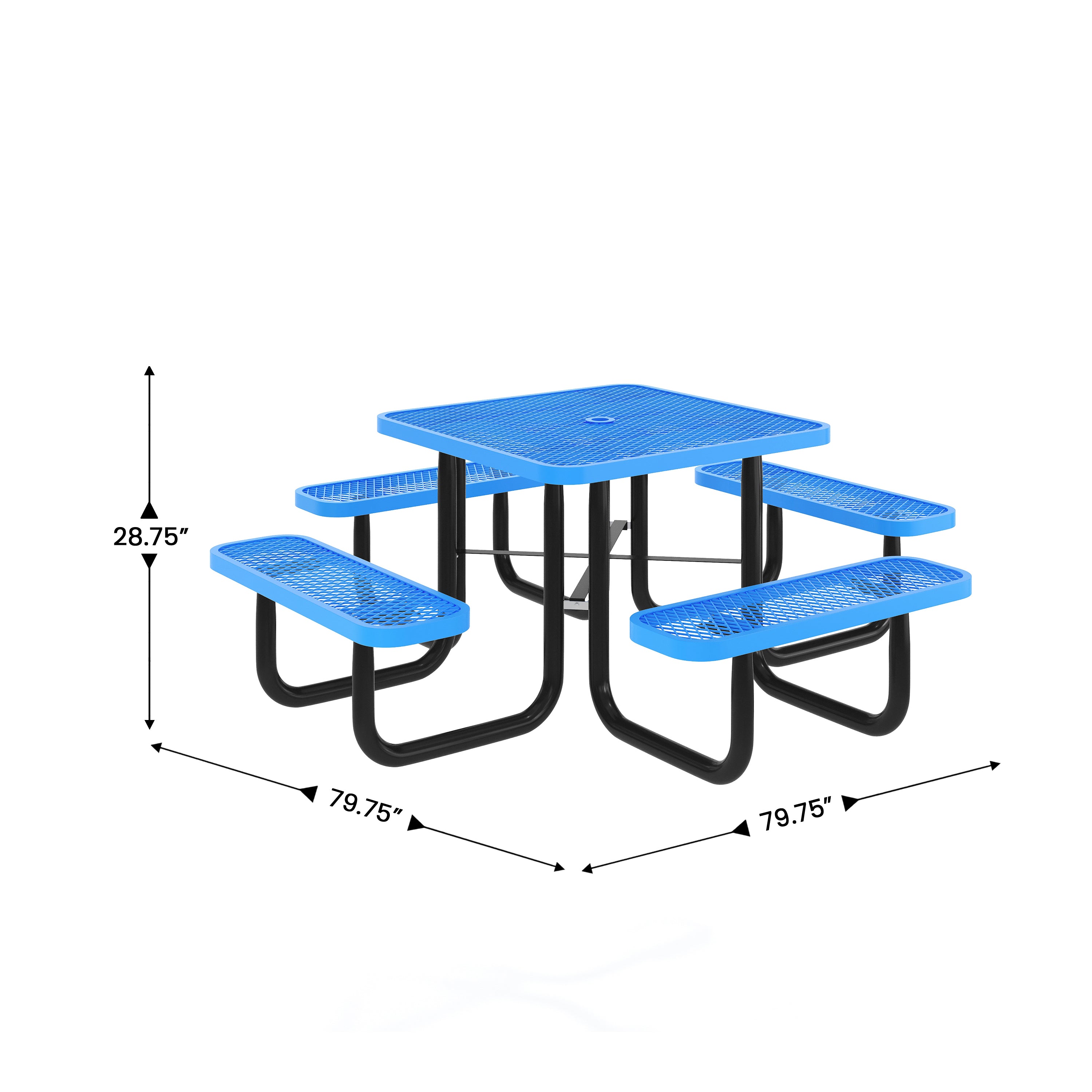 Creekside 46" Square Outdoor Picnic Table with Commercial Grade Heavy Gauge Expanded Metal Mesh Top and Seats and Steel Frame in Blue