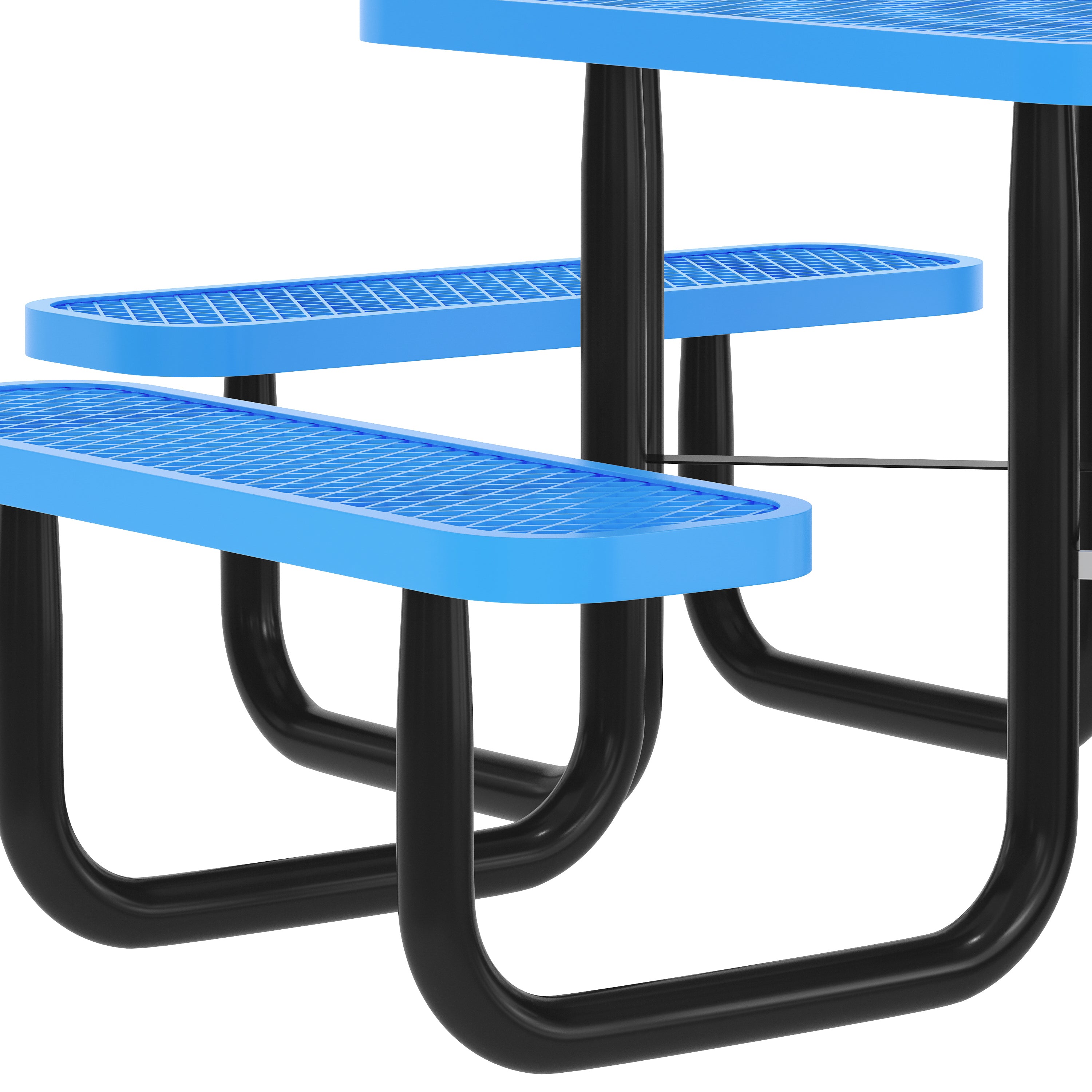 Creekside 46" Square Outdoor Picnic Table with Commercial Grade Heavy Gauge Expanded Metal Mesh Top and Seats and Steel Frame in Blue