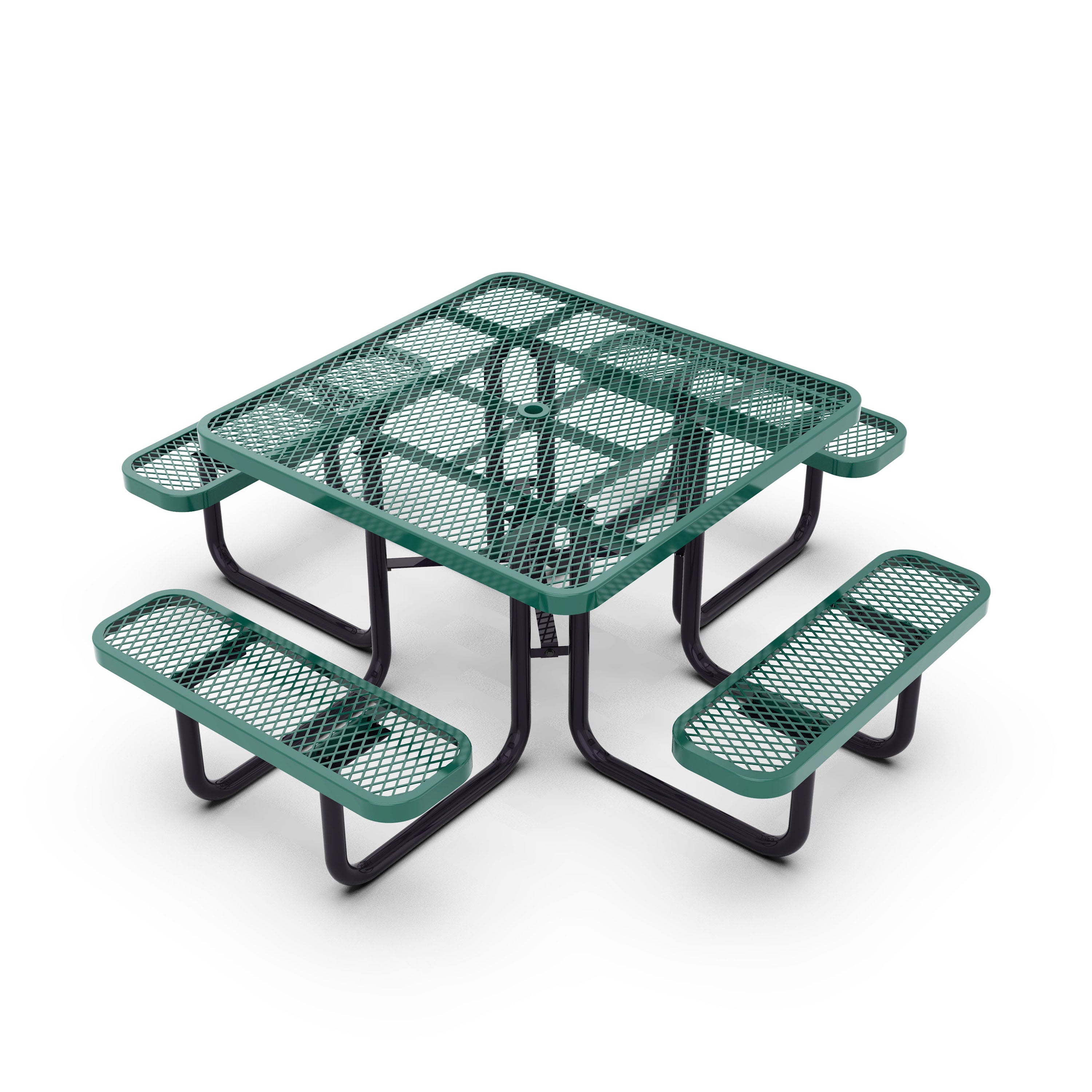 Creekside 46" Square Outdoor Picnic Table with Commercial Grade Heavy Gauge Green Expanded Metal Mesh Top and Seats and Black Steel Frame