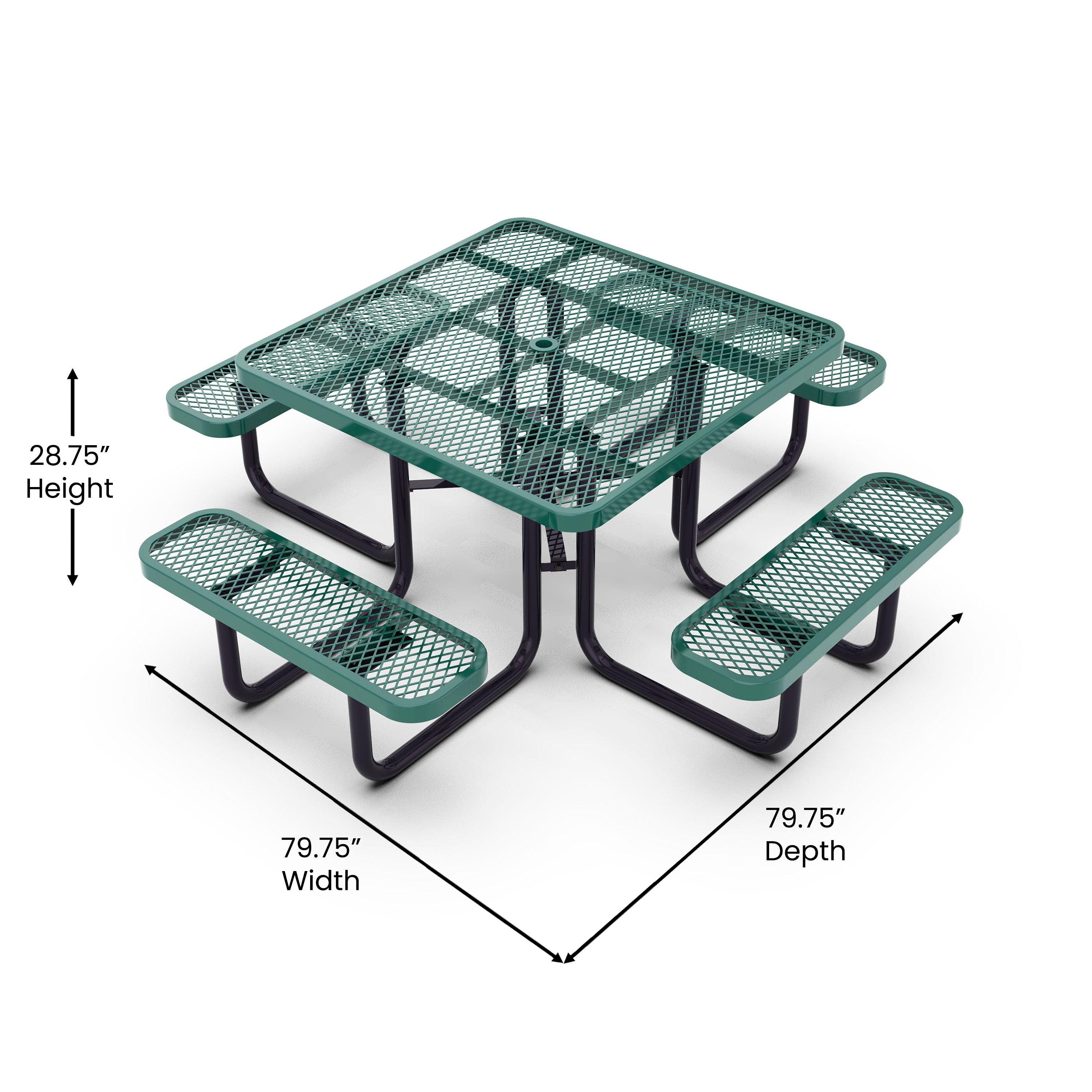 Creekside 46" Square Outdoor Picnic Table with Commercial Grade Heavy Gauge Green Expanded Metal Mesh Top and Seats and Black Steel Frame