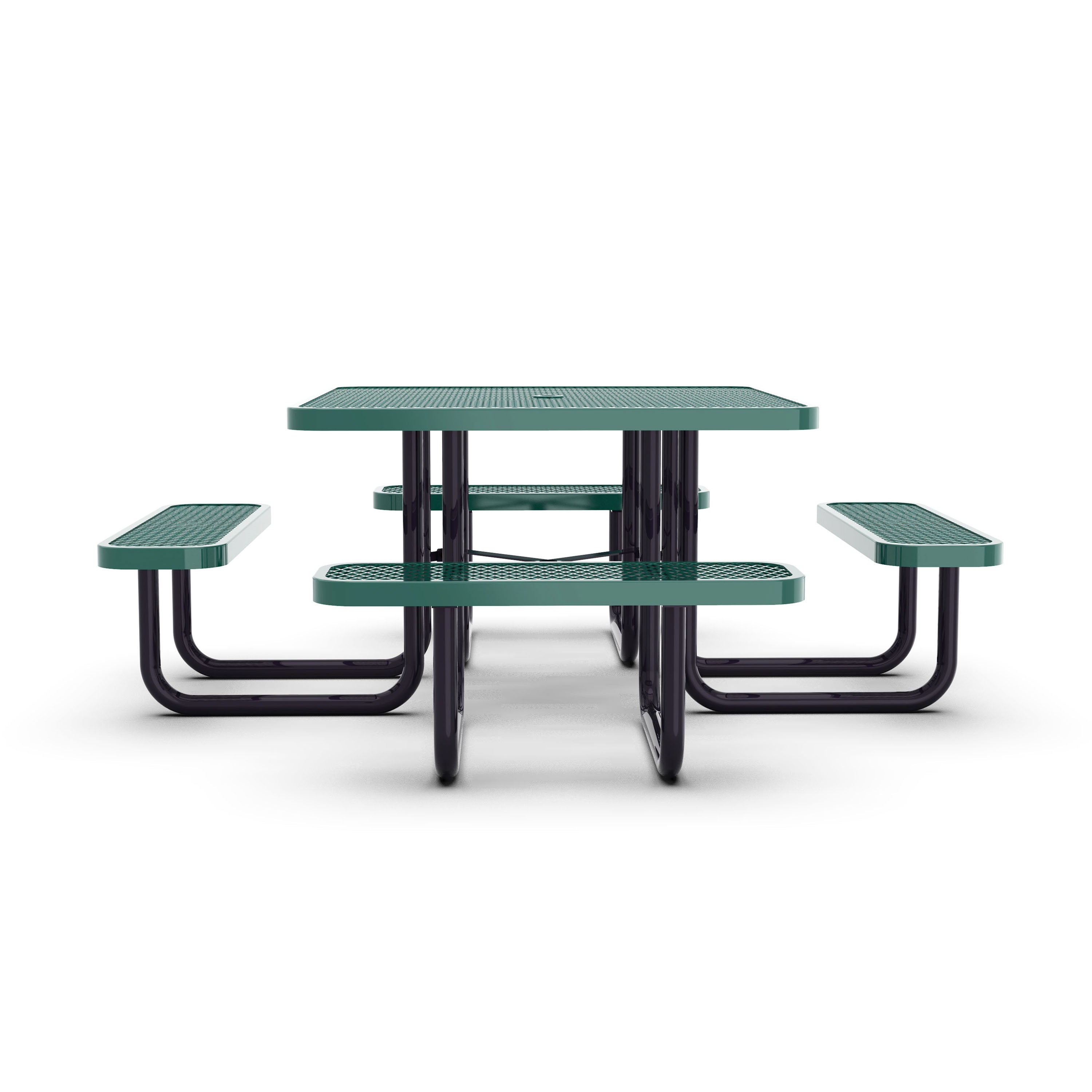 Creekside 46" Square Outdoor Picnic Table with Commercial Grade Heavy Gauge Green Expanded Metal Mesh Top and Seats and Black Steel Frame