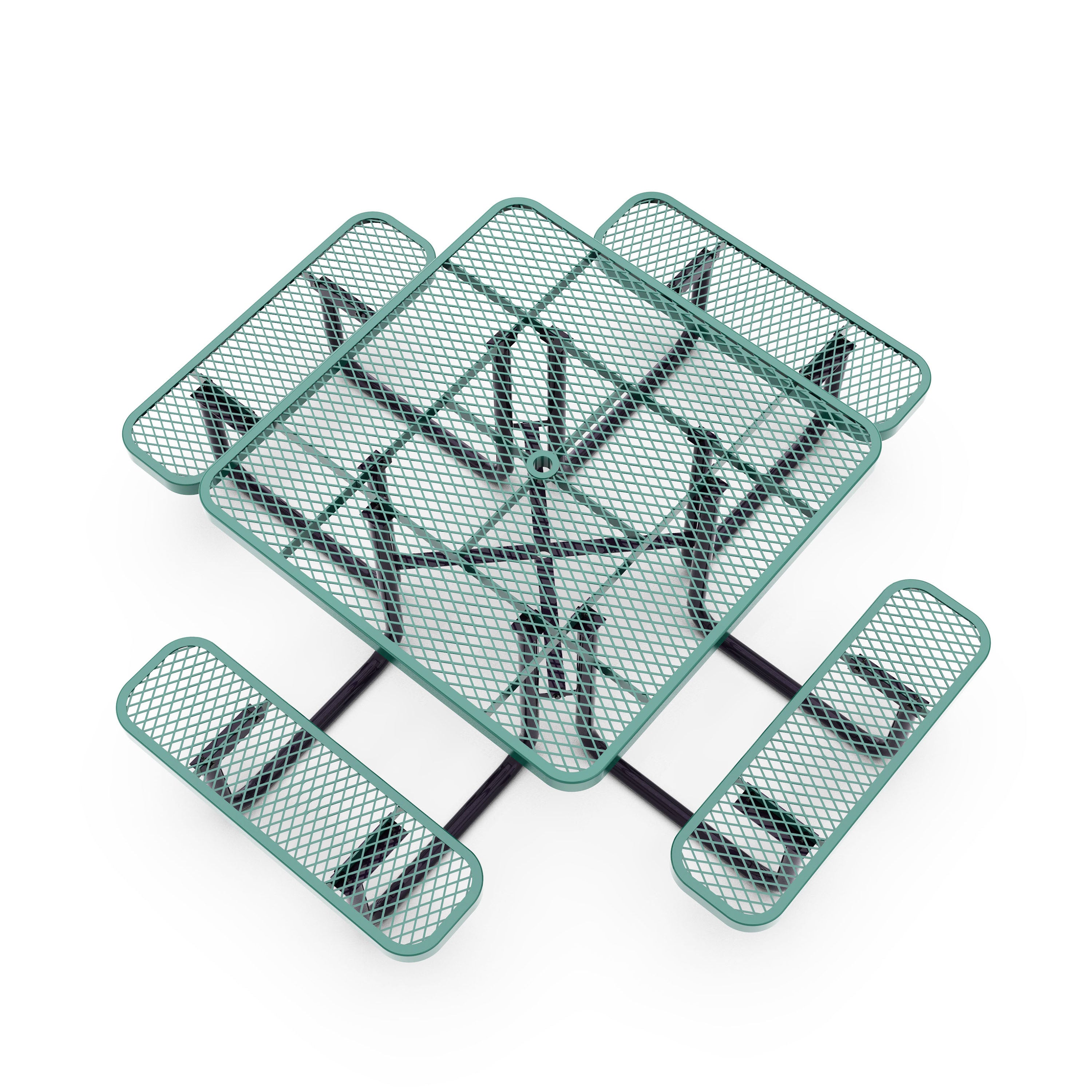 Creekside 46" Square Outdoor Picnic Table with Commercial Grade Heavy Gauge Green Expanded Metal Mesh Top and Seats and Black Steel Frame