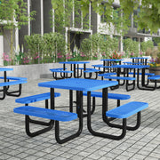 Creekside 46" Square Outdoor Picnic Table with Commercial Heavy Gauge Expanded Metal Mesh Seats and Top with Umbrella Hole and Ground Anchors, Blue