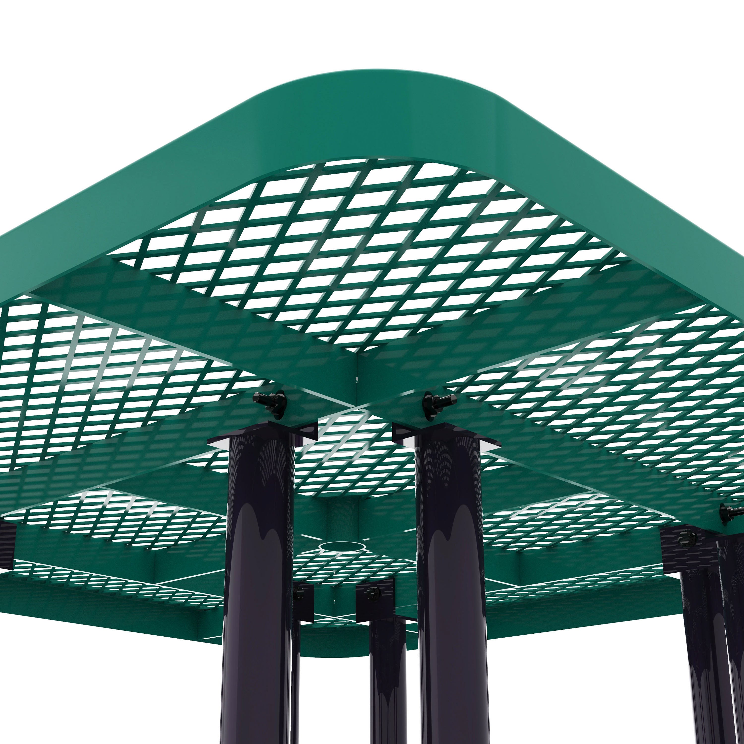Creekside 46" Square Outdoor Picnic Table with Commercial Grade Heavy Gauge Green Expanded Metal Mesh Top and Seats and Black Steel Frame with Anchors