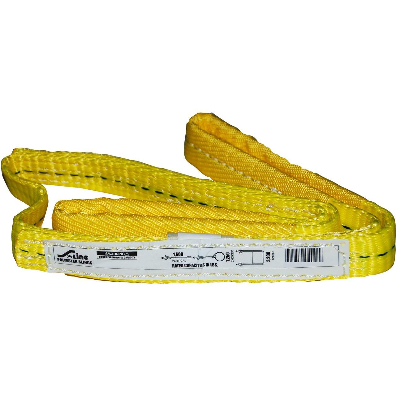 1" x 6' Eye to Eye, shrink-wrapped, bulk 1 Ply 1" Wide x 9,800 lbs Webbing: Choker 1,250 lbs / Vertical 1,600 lbs / Basket 3,200 lbs