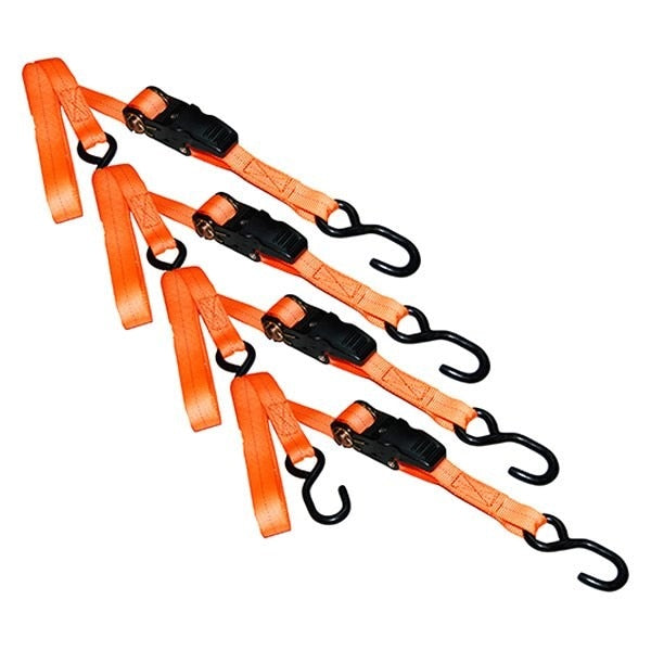 RATCHET STRAP-4PK, 1" x 15' GP w/Padded Handle & Compact Coated S-Hooks