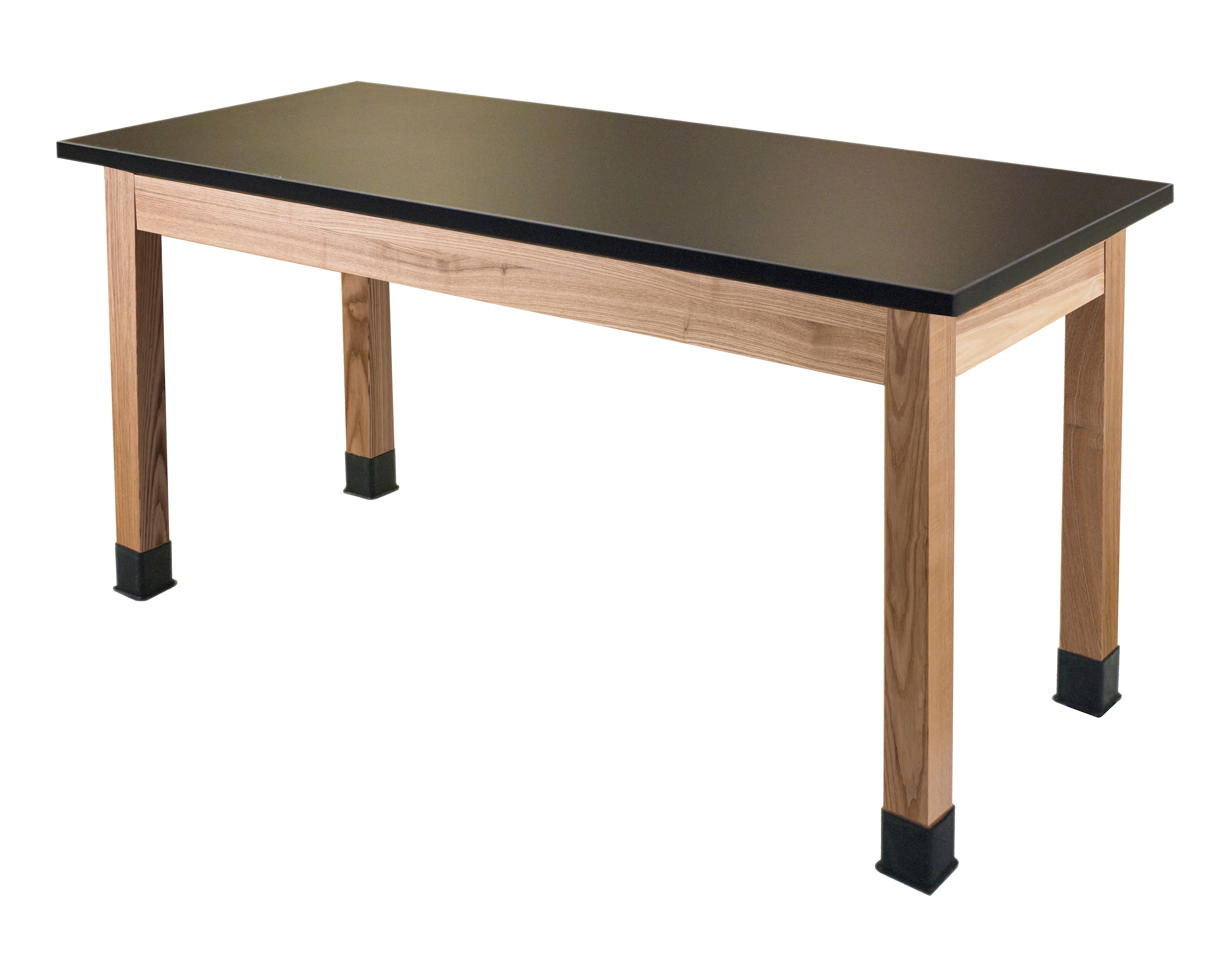 NPS® Wood Science Lab Table, 24"x48"x30", Phenolic Top, Surface Color: Black, Frame Color: Ash (Optional Book Compartment and Castor Add-On)