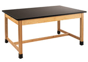NPS® Wood Science Lab Table, 42"x60"x30", Chemical Resistant Top, Surface Color: Black, Frame Color: Ash (Optional Castor Add-On)