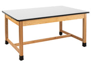 NPS® Wood Science Lab Table, 42"x72"x30", Whiteboard Top, Surface Color: Black, Frame Color: Ash (Optional Castor Add-On)