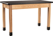 NPS® Wood Science Lab Table, 24"x60"x30", HPL Top, Surface Color: Black, Frame Color: Ash (Optional Book Compartment and Castor Add-On)