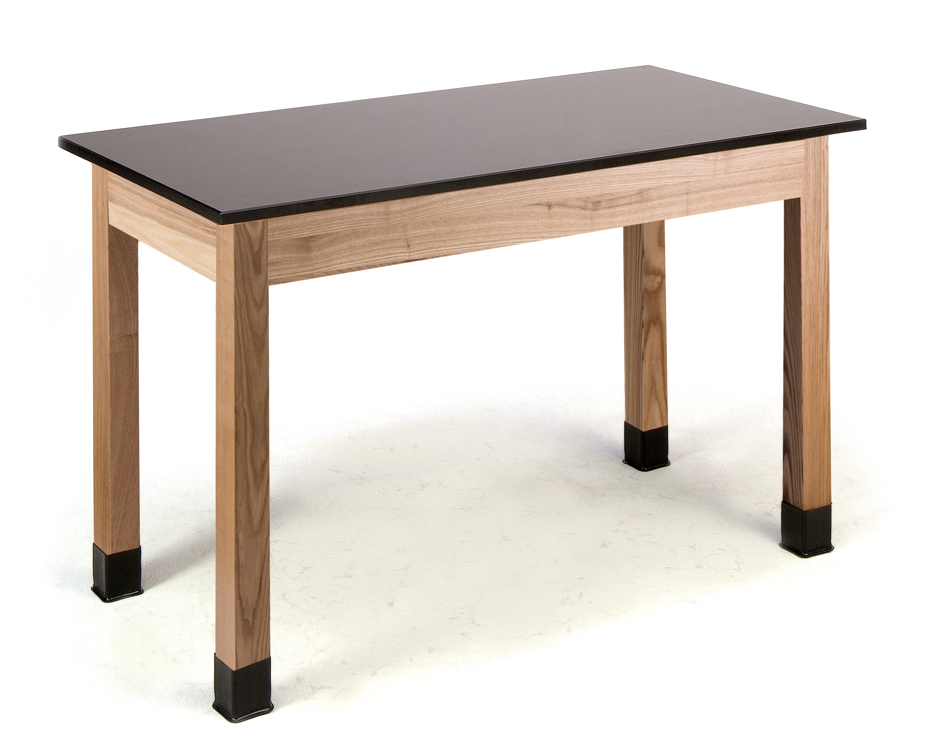 NPS® Wood Science Lab Table, 24"x54"x36", Phenolic Top, Surface Color: Black, Frame Color: Ash (Optional Book Compartment and Castor Add-On)