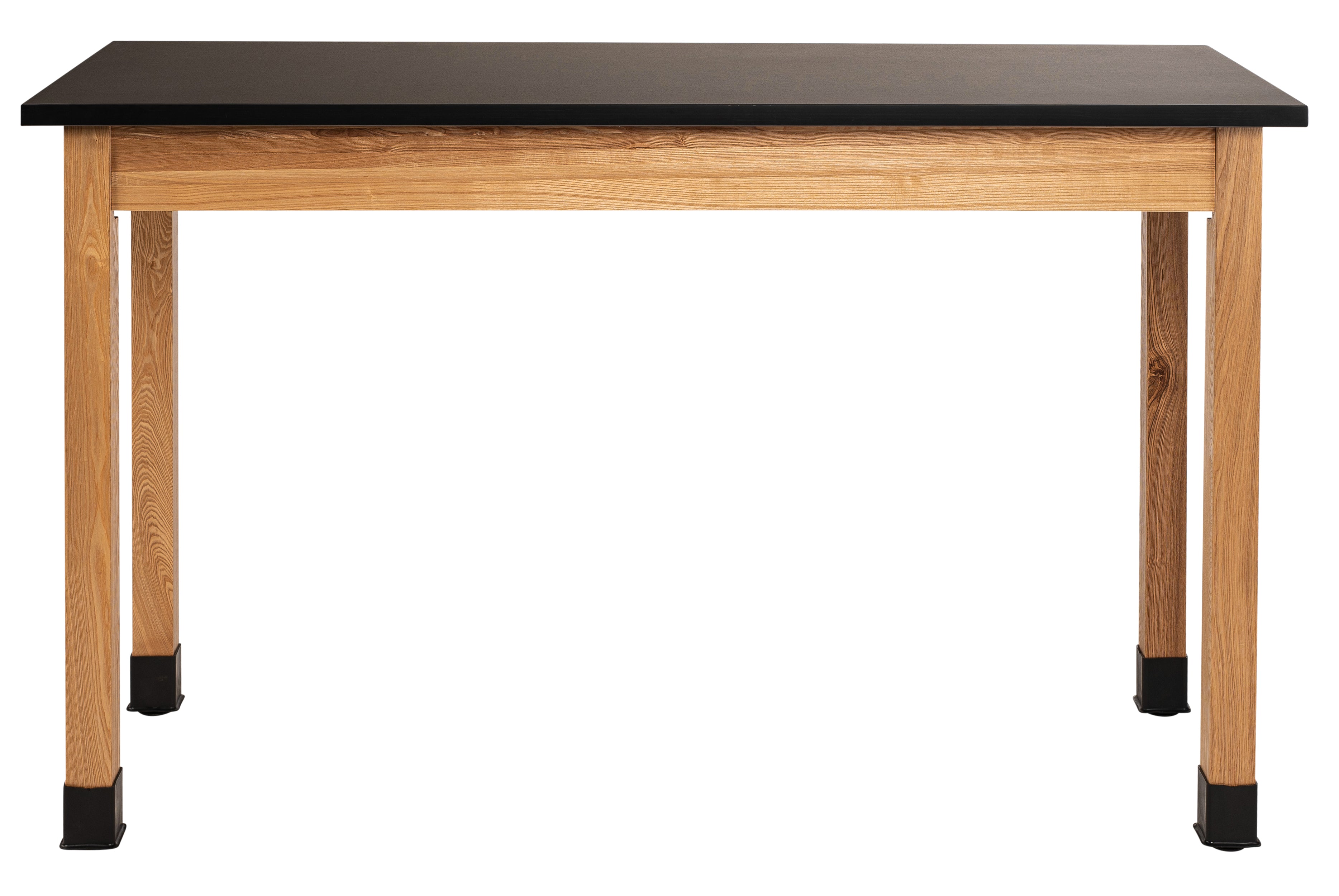 NPS® Wood Science Lab Table, 24"x60"x36", Chemical Resistant Top, Surface Color: Black, Frame Color: Ash (Optional Book Compartment and Castor Add-On)
