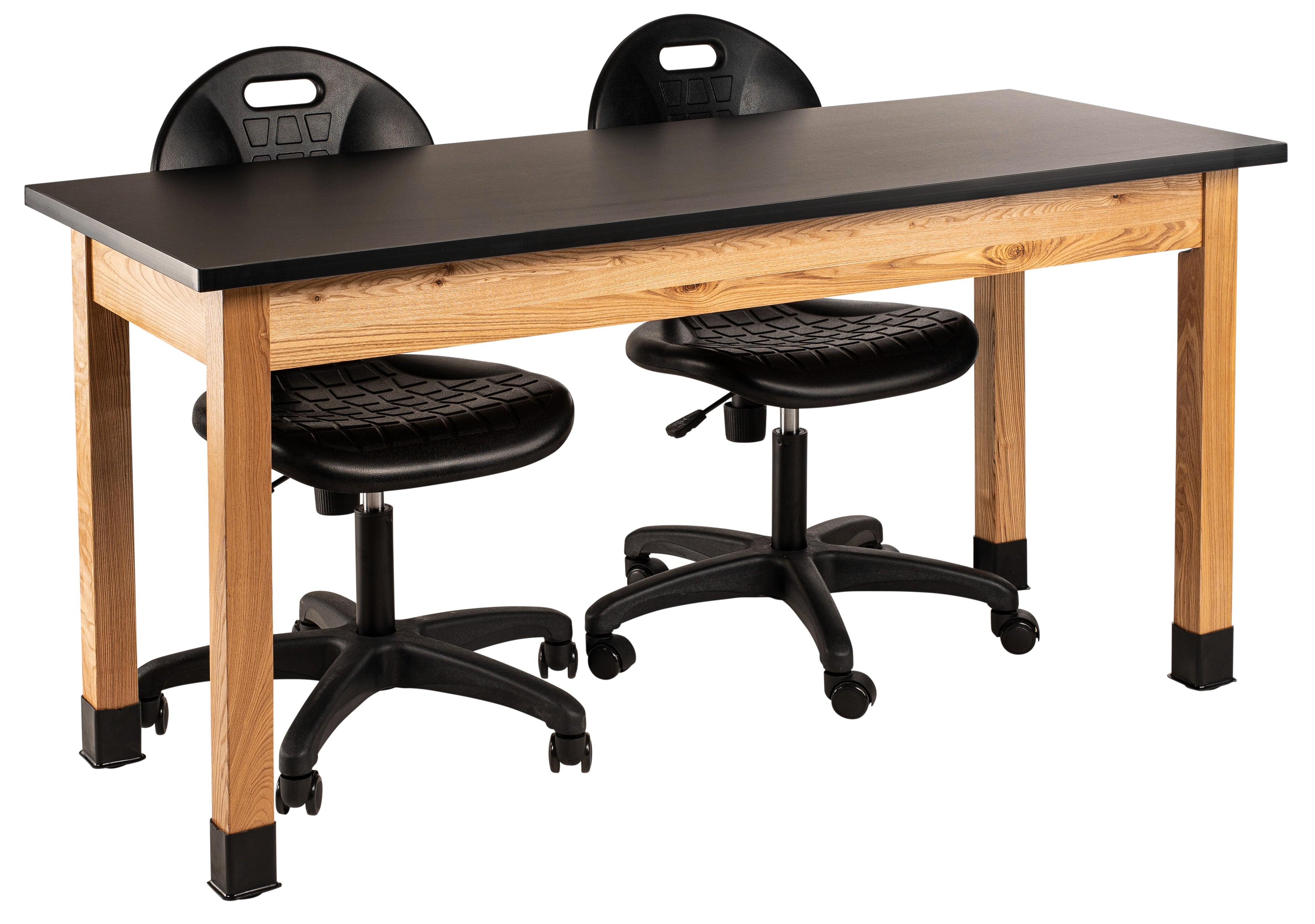 NPS® Wood Science Lab Table, 24"x60"x36", Chemical Resistant Top, Surface Color: Black, Frame Color: Ash (Optional Book Compartment and Castor Add-On)