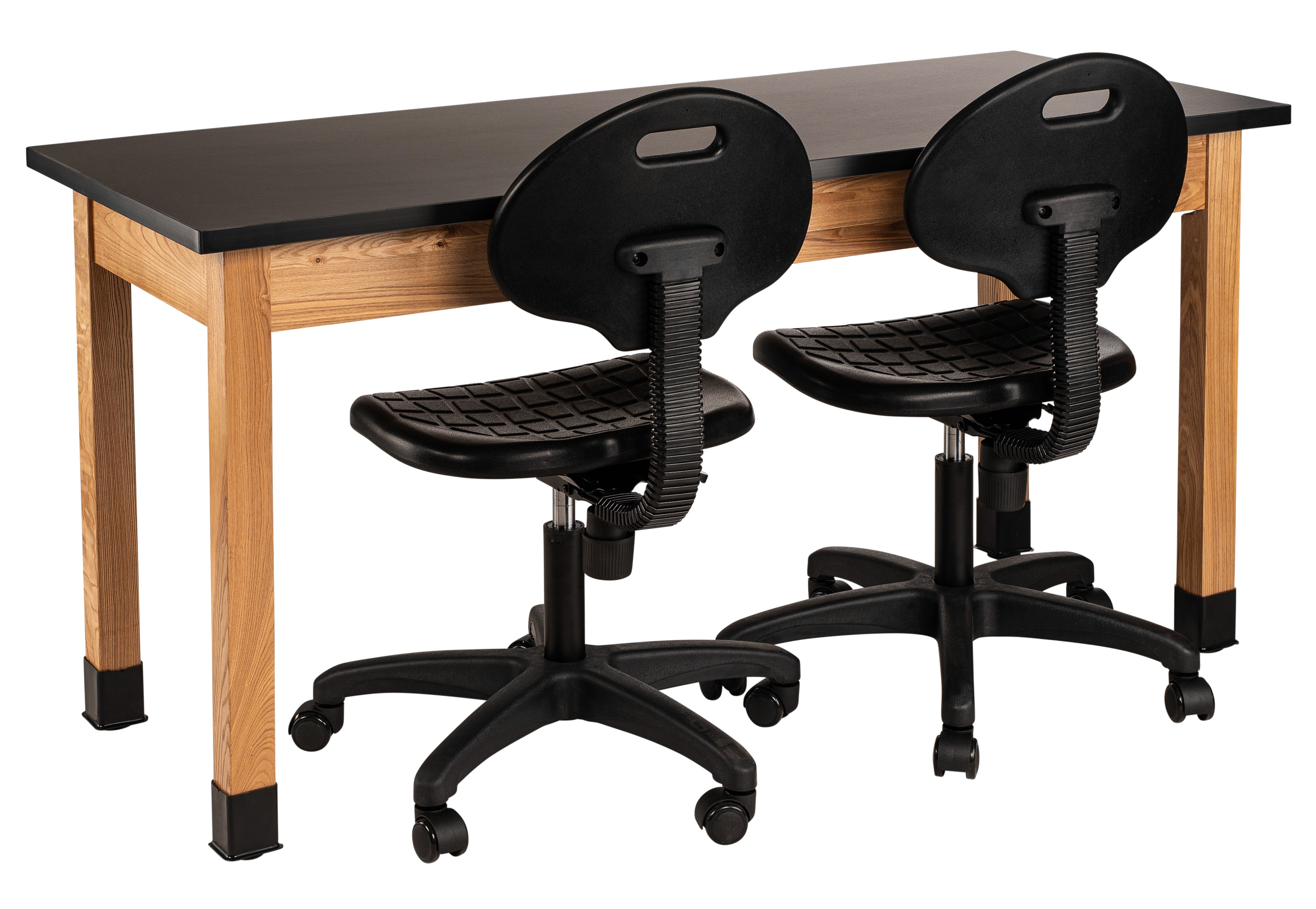 NPS® Wood Science Lab Table, 24"x60"x36", Chemical Resistant Top, Surface Color: Black, Frame Color: Ash (Optional Book Compartment and Castor Add-On)