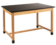 NPS® Wood Science Lab Table, 42"x60"x36", Chemical Resistant Top, Surface Color: Black, Frame Color: Ash (Optional Castor Add-On)