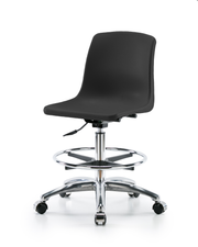 Polypropylene Shell Chair Chrome - Medium Bench Height with Chrome Foot Ring & Casters in Black