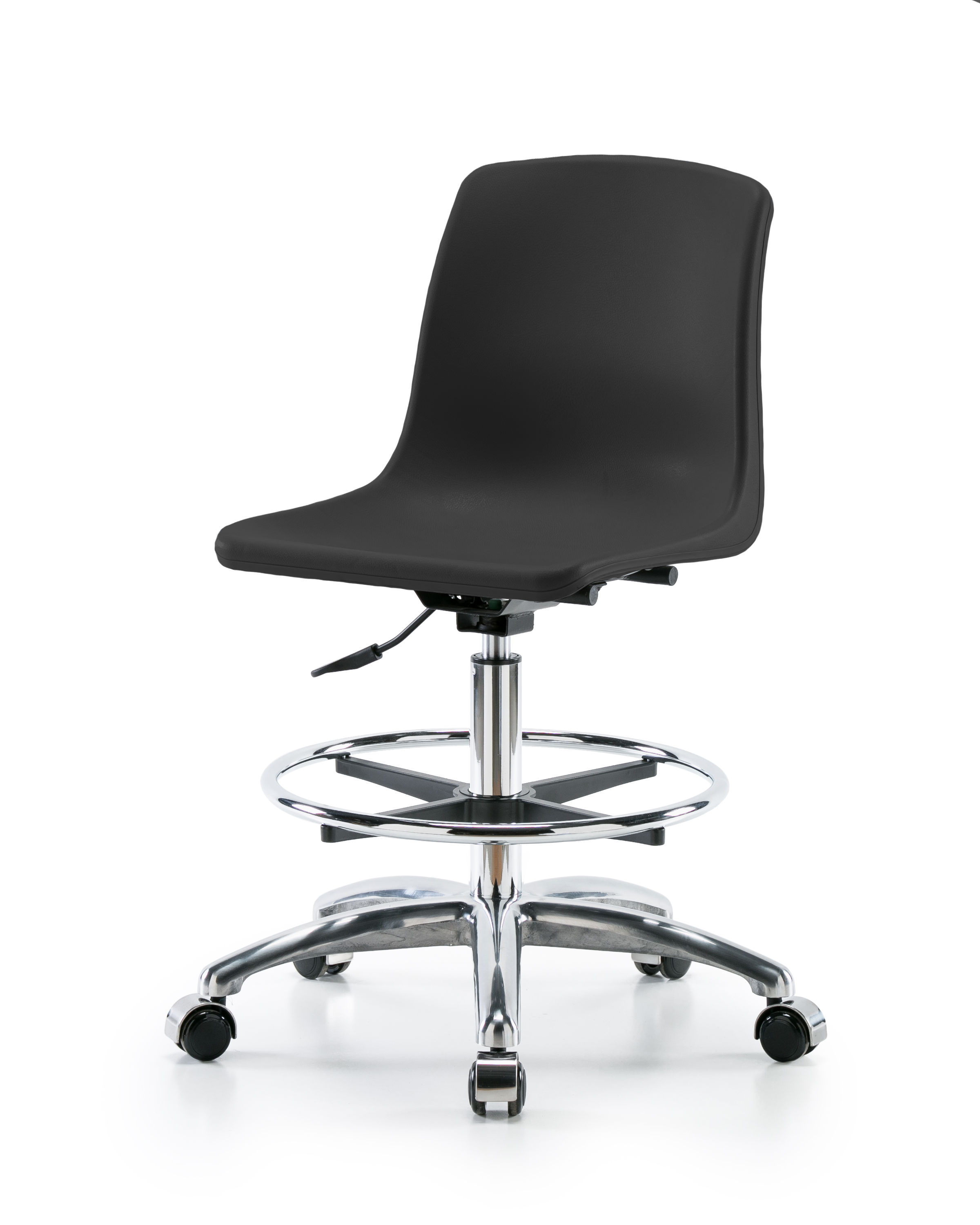 Polypropylene Shell Chair Chrome - Medium Bench Height with Chrome Foot Ring & Casters in Black