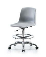Polypropylene Shell Chair Chrome - Medium Bench Height with Chrome Foot Ring & Casters in Gray
