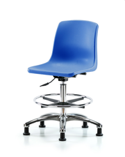 Polypropylene Shell Chair Chrome - Medium Bench Height with Chrome Foot Ring & Stationary Glides in Blue