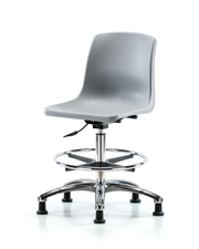Polypropylene Shell Chair Chrome - Medium Bench Height with Chrome Foot Ring & Stationary Glides in Gray