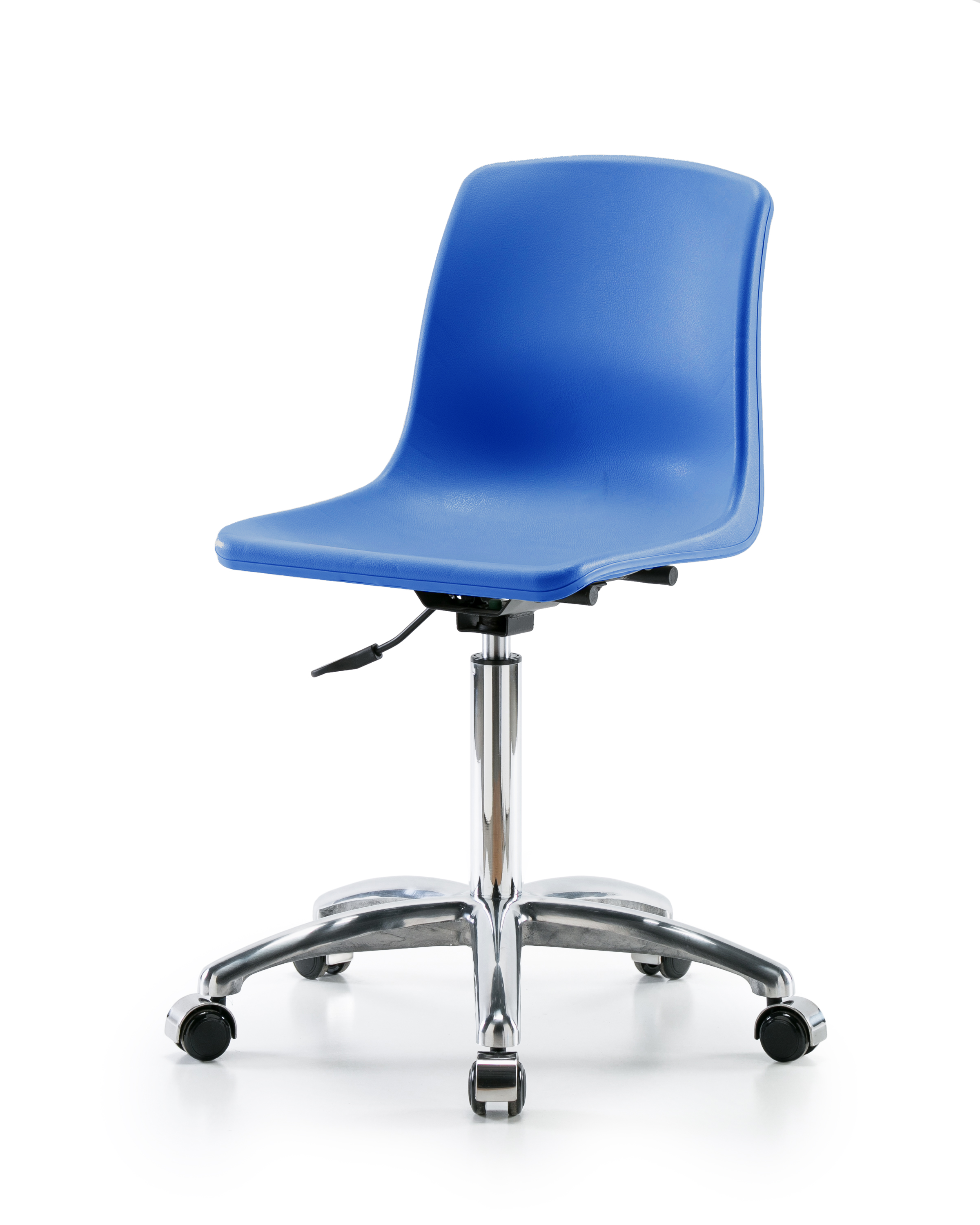Polypropylene Shell Chair Chrome - Medium Bench Height with Casters in Blue