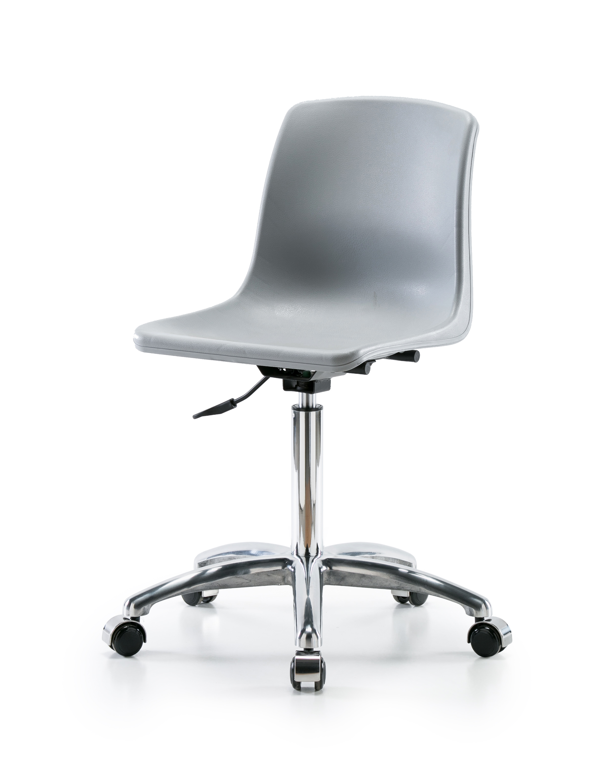 Polypropylene Shell Chair Chrome - Medium Bench Height with Casters in Gray