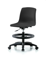 Polypropylene Shell Chair - Medium Bench Height with Black Foot Ring & Casters in Black