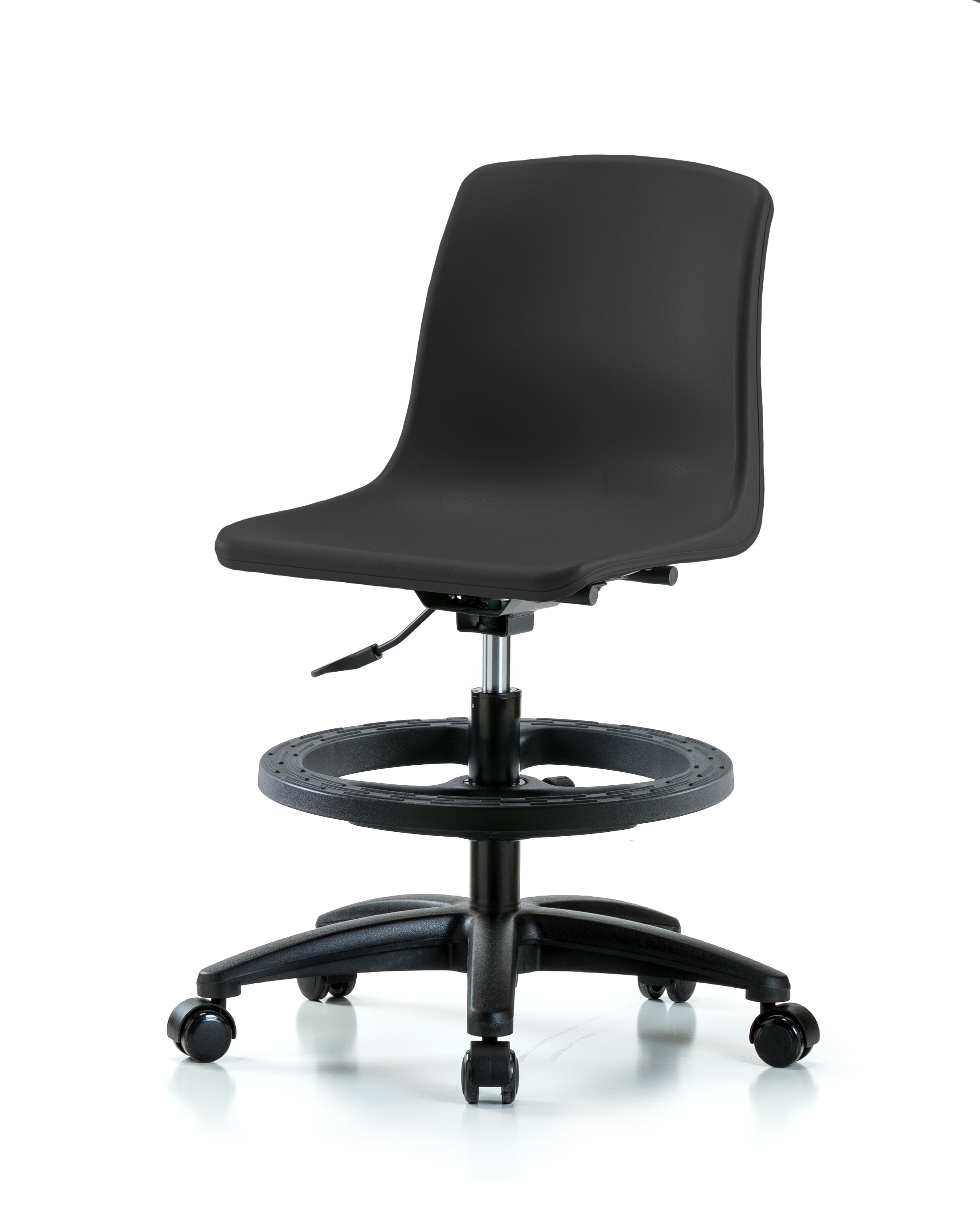 Polypropylene Shell Chair - Medium Bench Height with Black Foot Ring & Casters in Black