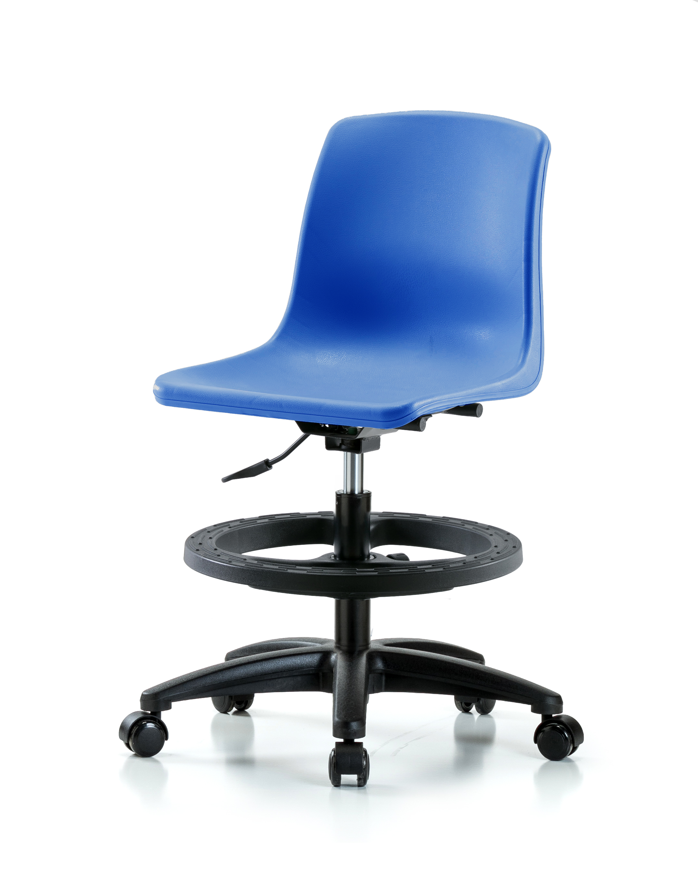 Polypropylene Shell Chair - Medium Bench Height with Black Foot Ring & Casters in Blue