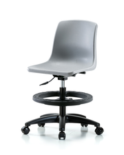 Polypropylene Shell Chair - Medium Bench Height with Black Foot Ring & Casters in Gray