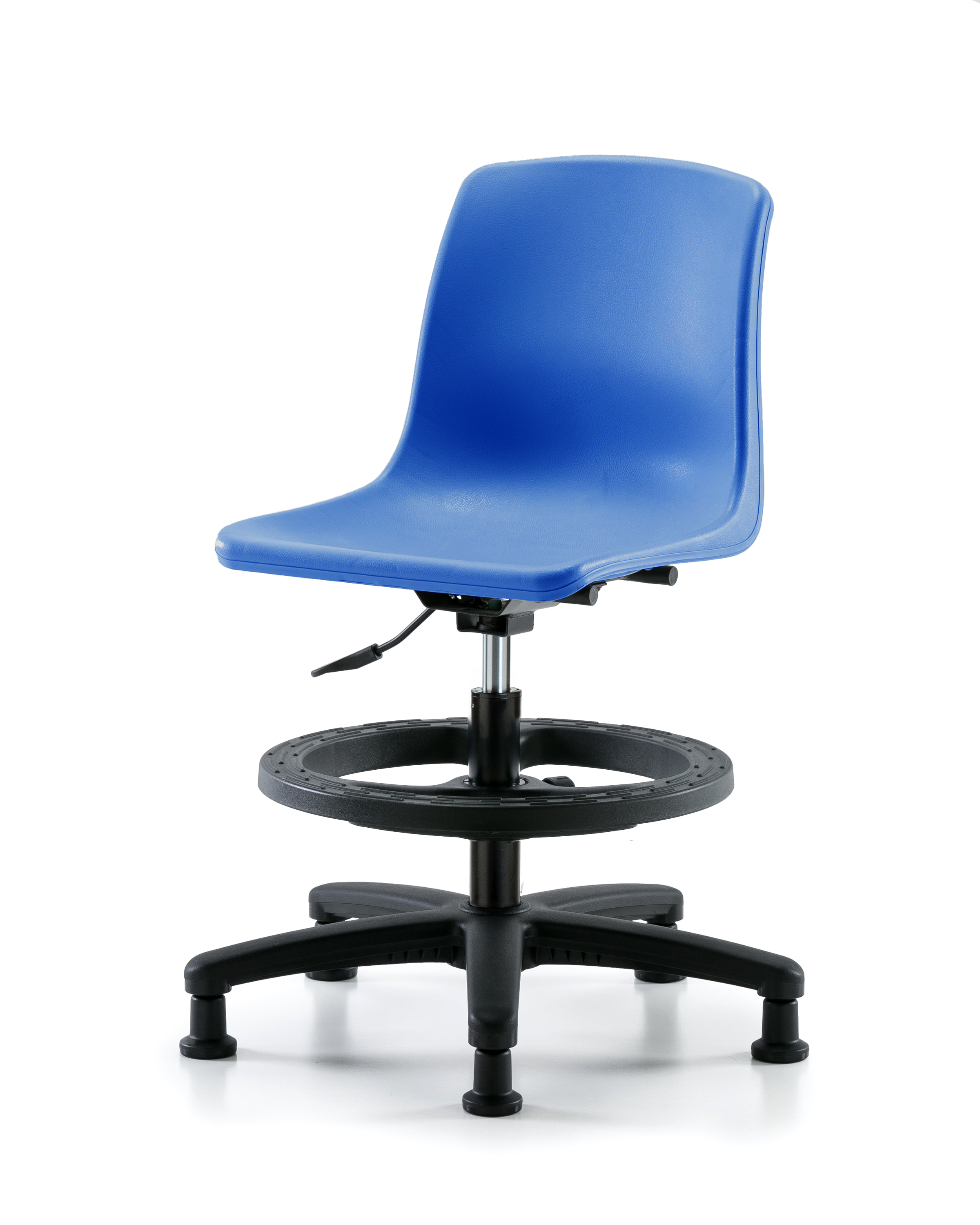 Polypropylene Shell Chair - Medium Bench Height with Black Foot Ring & Stationary Glides in Blue
