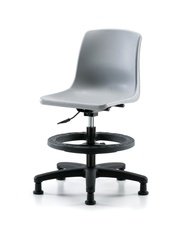 Polypropylene Shell Chair - Medium Bench Height with Black Foot Ring & Stationary Glides in Gray