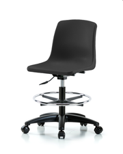 Polypropylene Shell Chair - Medium Bench Height with Chrome Foot Ring & Casters in Black