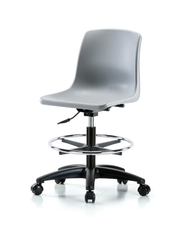 Polypropylene Shell Chair - Medium Bench Height with Chrome Foot Ring & Casters in Gray