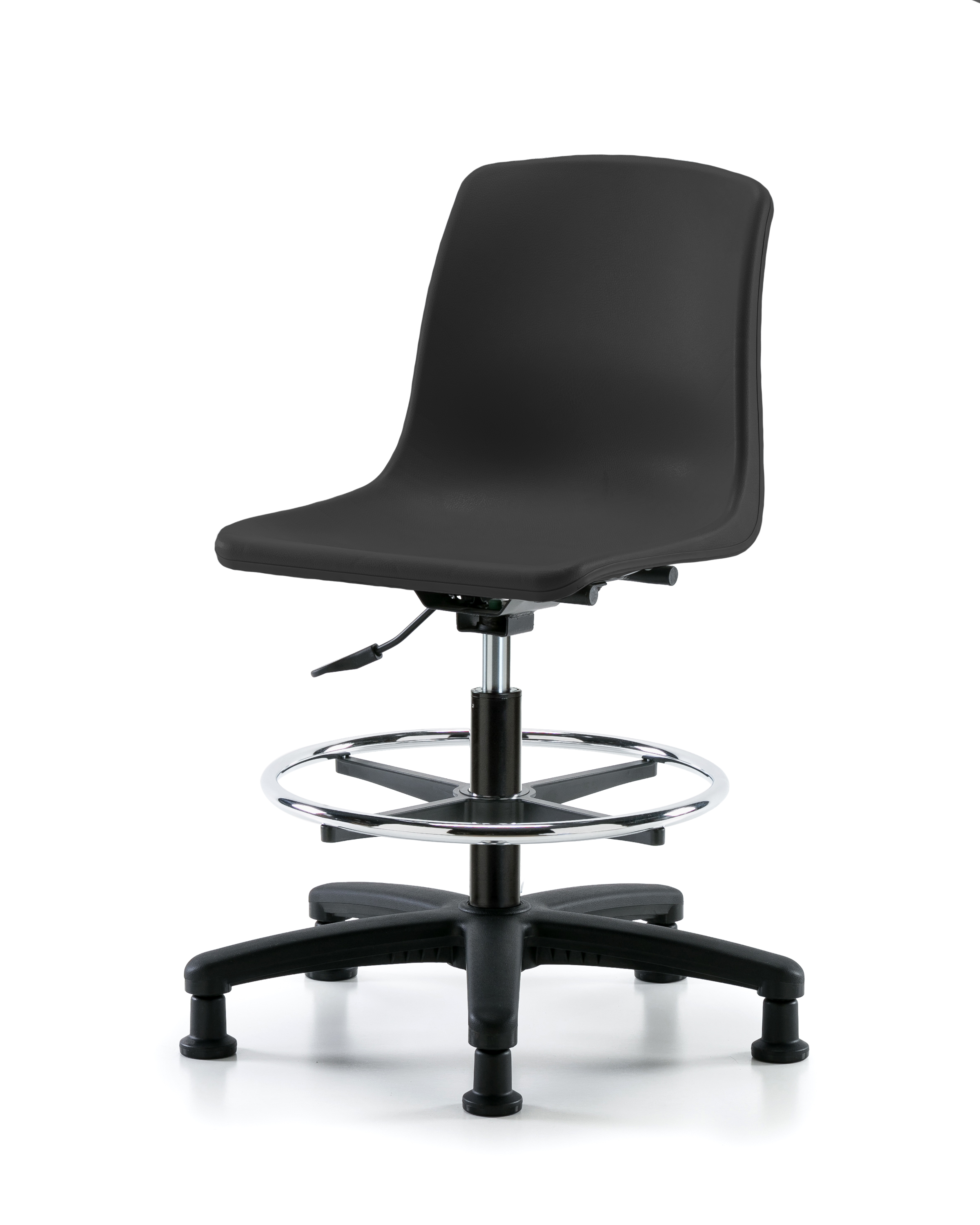 Polypropylene Shell Chair - Medium Bench Height with Chrome Foot Ring & Stationary Glides in Black