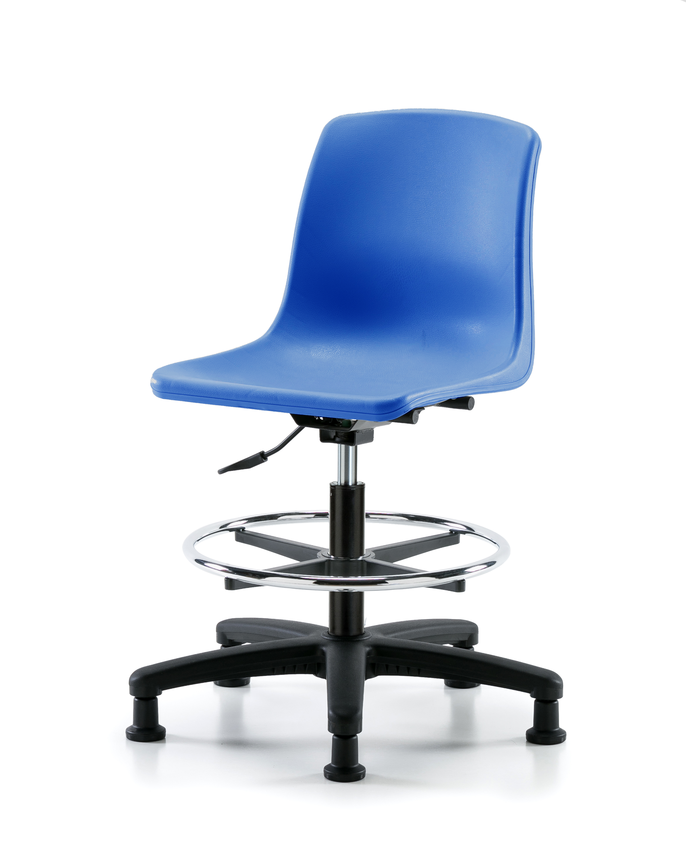 Polypropylene Shell Chair - Medium Bench Height with Chrome Foot Ring & Stationary Glides in Blue