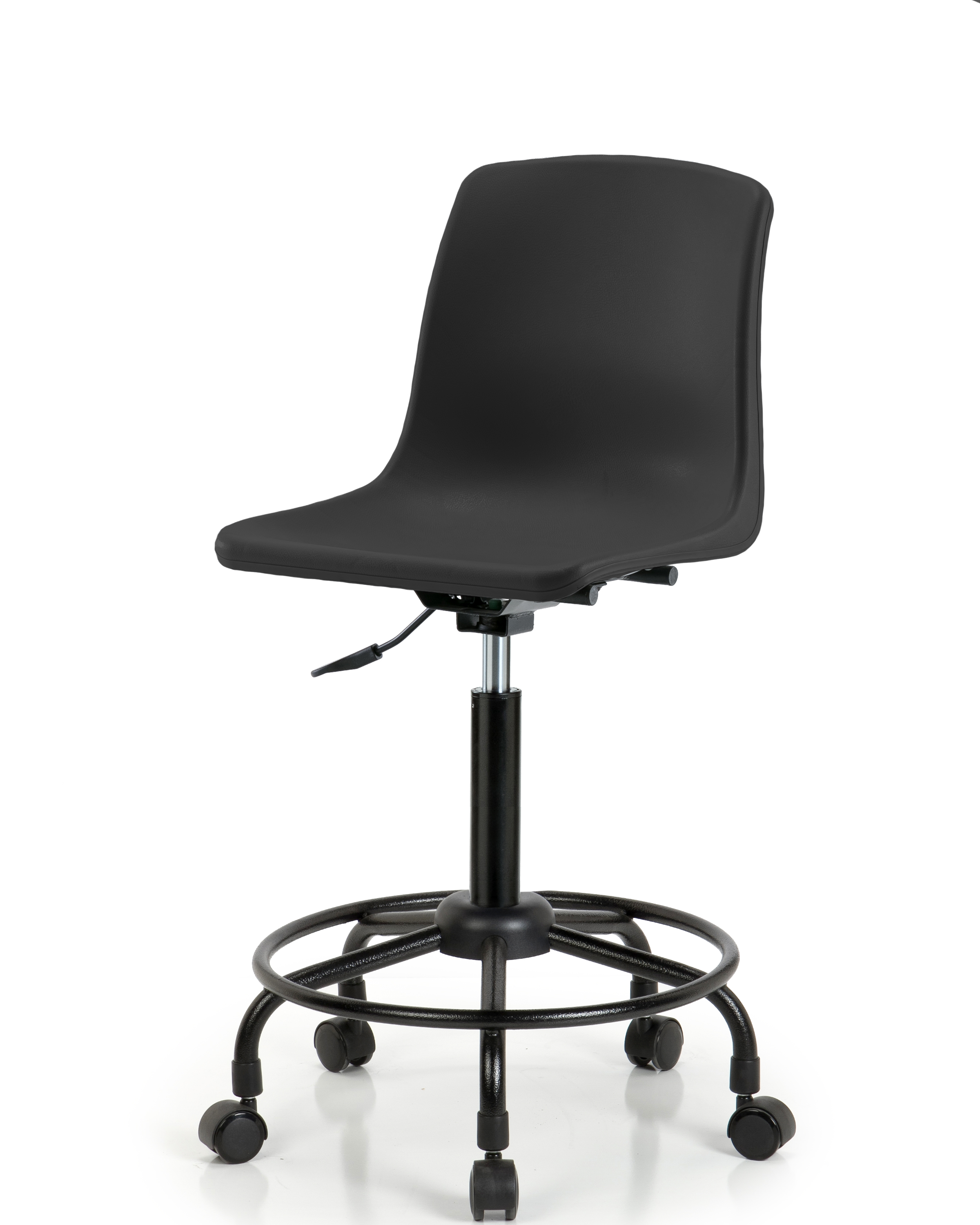 Polypropylene Shell Chair - Medium Bench Height with Round Tube Base & Casters in Black