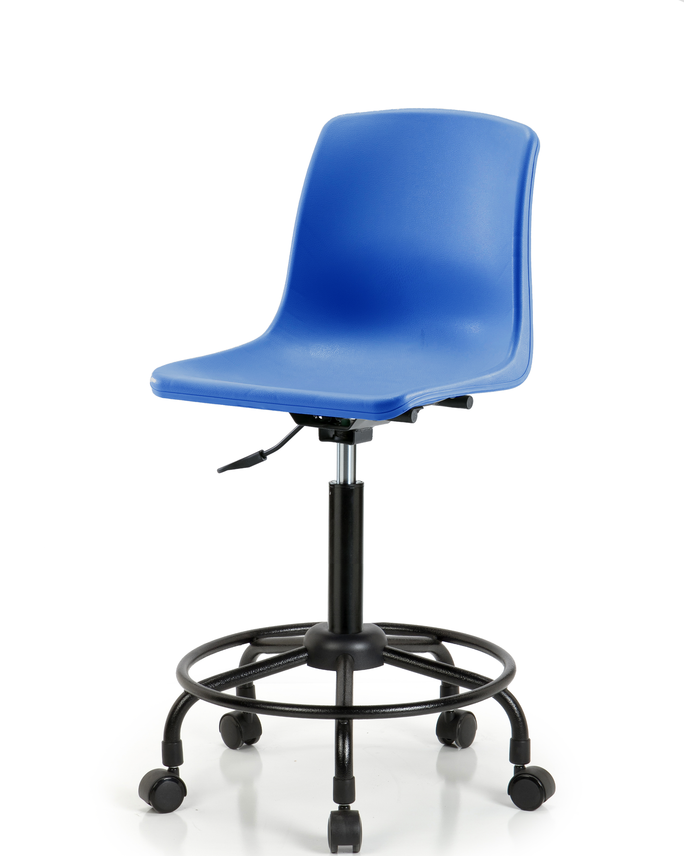 Polypropylene Shell Chair - Medium Bench Height with Round Tube Base & Casters in Blue