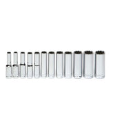 Socket Set, 12 Pieces, 1/4 Inch Dr, Deep, 1/4 Inch Size