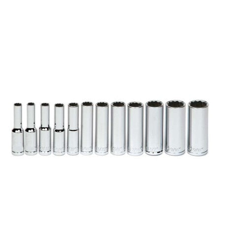 Socket Set, 12 Pieces, 1/4 Inch Dr, Deep, 1/4 Inch Size