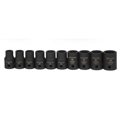 Socket Set, 10 Pieces, 1/2 Inch Dr, Shallow, 1/2 Inch Size