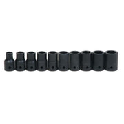 Socket Set, 10 Pieces, 1/2 Inch Dr, Shallow, 1/2 Inch Size